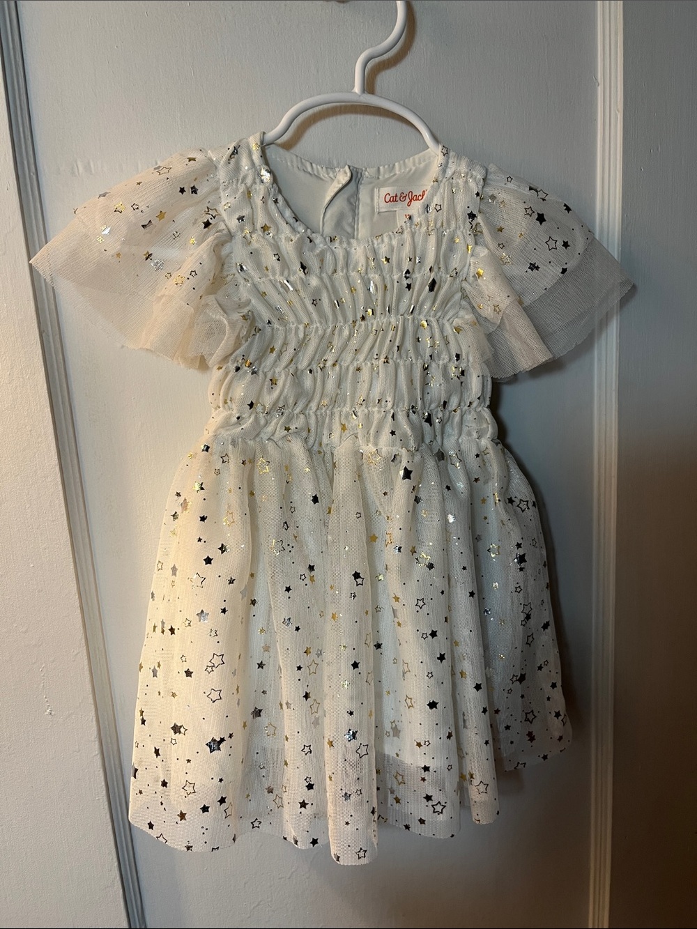 Cat & Jack White Tulle Star-Print Dress with Gold Accents